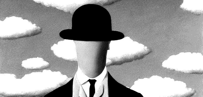 Image générée par un modèle d'apprentissage automatique, représentant un homme sans visage dans le style de René Magritte (https://search.krea.ai/prompt/6241194e-dd72-4f7f-b91f-2a7cf2564263)